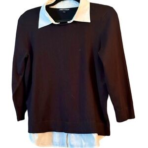 Cable & Gauge black sweater/white shirt 3/4 sleeves L